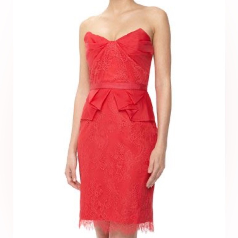 Marchesa Short Dress Notte by Marchesa Tuck-Pleated Floral Lace Cocktail Dress